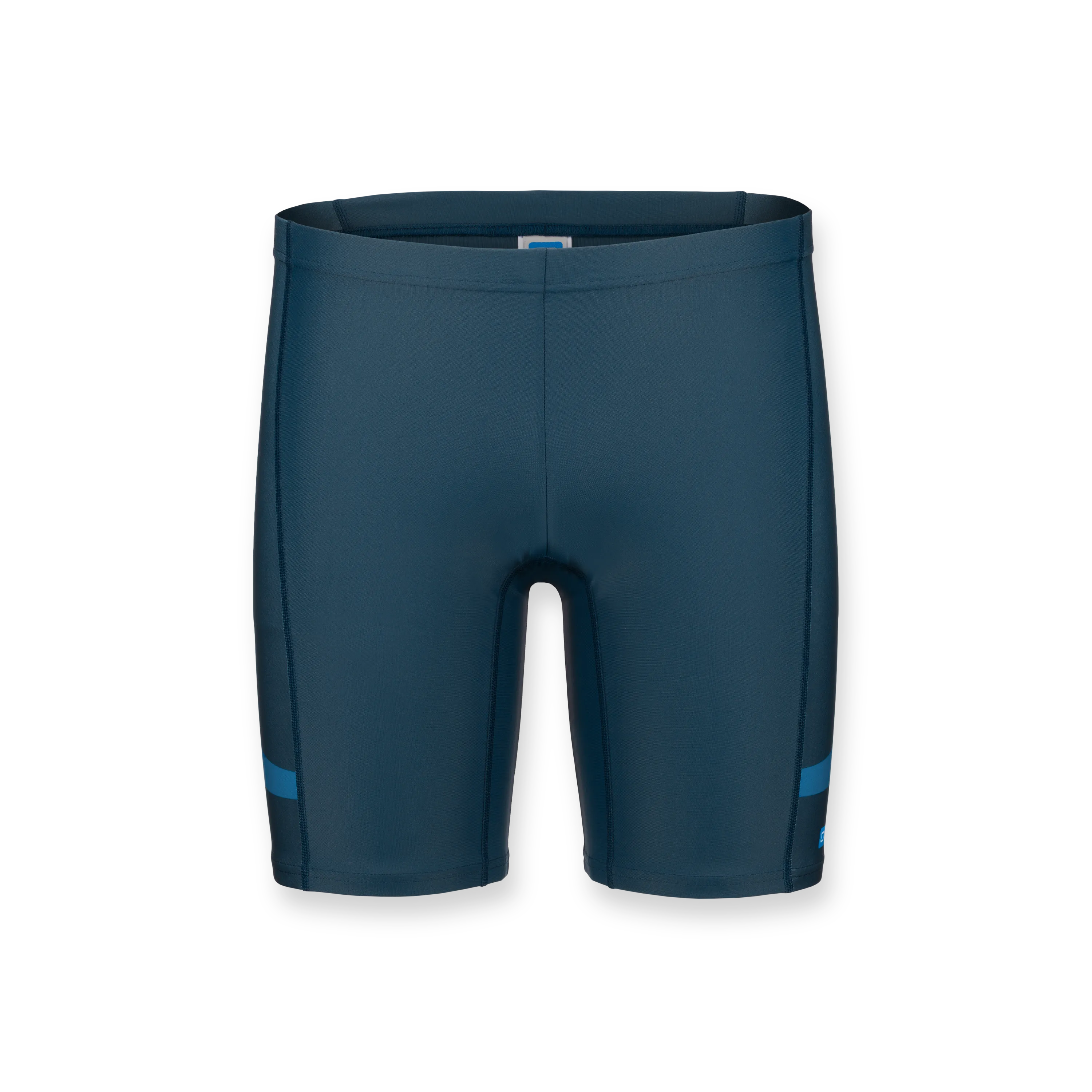 Shorts de sport ajustés de couleur bleu foncé avec des accents bleus sur les côtés.