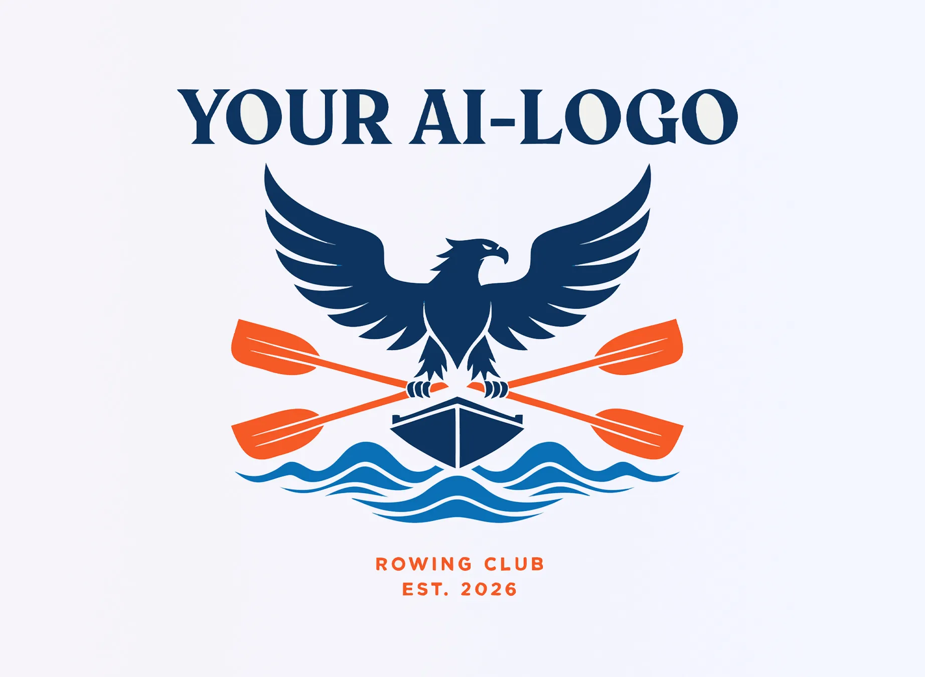 Un logo stylisé d'un club d'aviron représentant un aigle tenant un bateau et deux rames au-dessus des vagues.